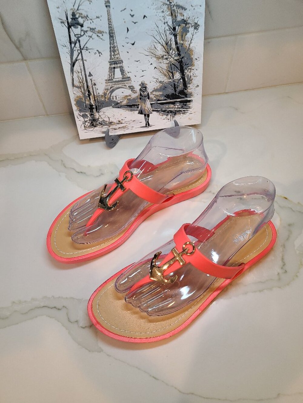 Air Balance Anchor Embellished Flip Flops Orange NWOT